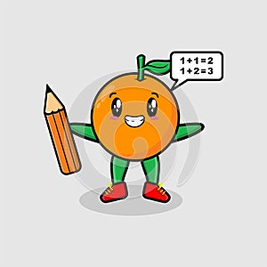 Orange cute cartoon clever student with pencil