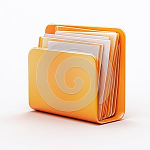 Orange 3D Render of a File Folder Icon with Documents on White Background AI-generated.