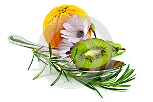 Orange, daisy and kiwifruit photo