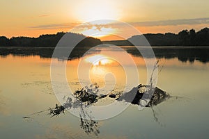 Orange dawn over the great Siberian river