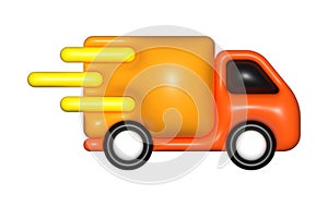 Orange delivery car van 3d, icon 3d, free shipping, fast delivery