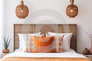 orange design flat interior bed pillow modern decor fall home lamp. Generative AI.