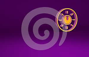 Orange Dial knob level technology settings icon isolated on purple background. Volume button, sound control, analog