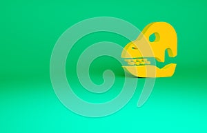 Orange Dinosaur skull icon isolated on green background. Minimalism concept. 3d illustration 3D render