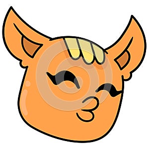 Orange dog head with pouty lips want to kiss, doodle icon drawing