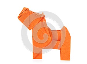 Orange dog of origami, on white background.