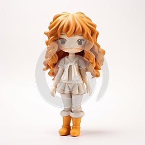 Orange Doll With White Boots: A Unique Figurine In Light Academia Style