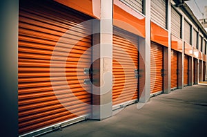 Orange door Self Storage Units hallway perspective