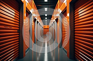 Orange door Self Storage Units hallway perspective