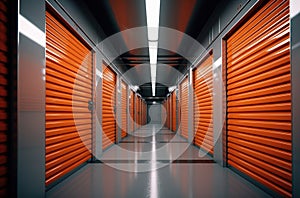 Orange door Self Storage Units hallway perspective