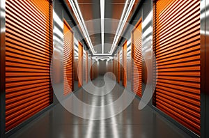 Orange door Self Storage Units hallway perspective photo