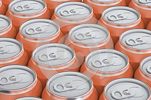 Orange drink metallic cans, top view