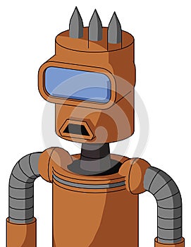 Orange Droid With Cylinder Head And Sad Mouth And Large Blue Visor Eye And Three Spiked