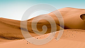 Orange dunes and bright teal sky. Desert landscape with contrast skies. Minimal abstract background. 3d rendering