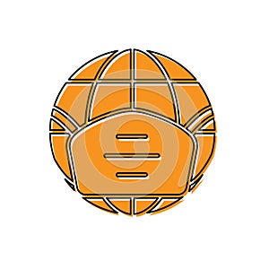 Orange Earth globe with medical mask icon isolated on white background. Vector.