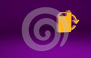 Orange Eco fuel canister icon isolated on purple background. Eco bio and barrel. Green environment and recycle