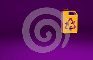 Orange Eco fuel canister icon isolated on purple background. Eco bio and barrel. Green environment and recycle