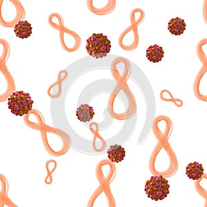 orange 8 eight numbers hand draw by watercolor and spheres isolated on bright background. Happy womans day seamless design pattern