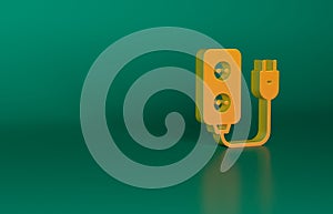 Orange Electric extension cord icon isolated on green background. Power plug socket. Minimalism concept. 3D render