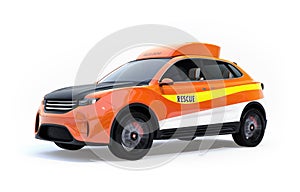 Orange electric rescue SUV isolated on white background