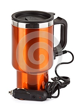 Orange electric thermos mug for auto lighter