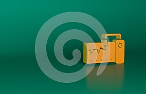 Orange Electrical measuring instrument icon isolated on green background. Analog devices. Measuring device laboratory