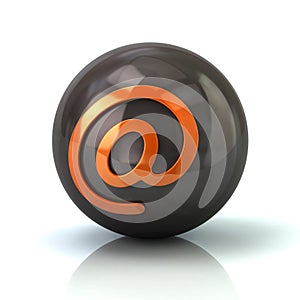 Orange email icon on black glossy sphere