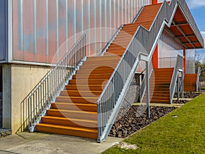 Orange emergency exit stairs