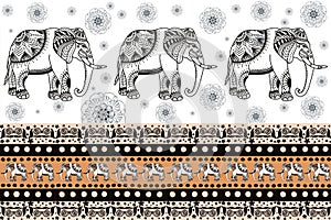 Orange Ethnic elephant pattern