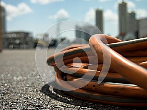 The Orange Extension Cord on the Ground at the Construction site