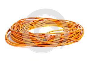 An orange extension cord on white