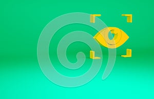 Orange Eye scan icon isolated on green background. Scanning eye. Security check symbol. Cyber eye sign. Minimalism