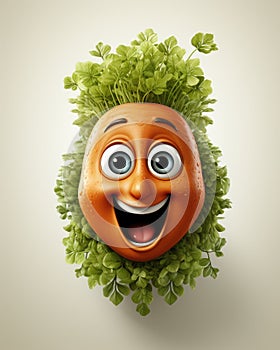 an orange face with a green plant on top of it. generative ai