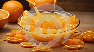 Orange falling into the juice
