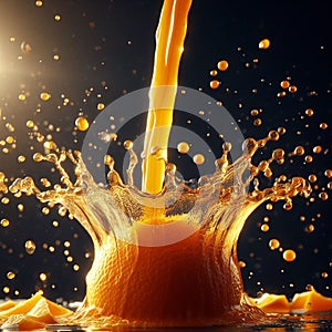 Orange falling into the juice