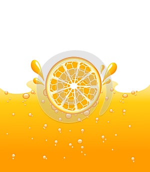 Orange falling into the orange juice