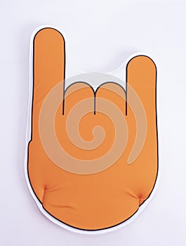 Orange fan hand glove with foam finge. photo