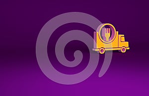 Orange Fast round the clock delivery by car icon isolated on purple background. Minimalism concept. 3d illustration 3D