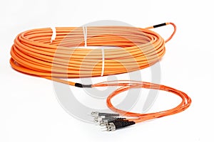 Orange fiber optic ST connector patchcord photo