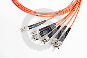 Orange fiber optic ST connector patchcord photo