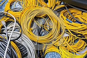 Orange fibre or fiber optic cables