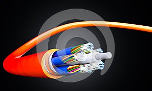 orange fibre optic cable, fast internet connection
