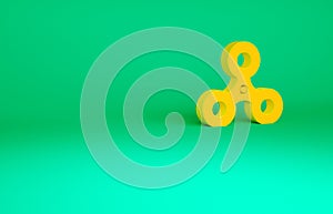 Orange Fidget spinner icon isolated on green background. Stress relieving toy. Trendy hand spinner. Minimalism concept