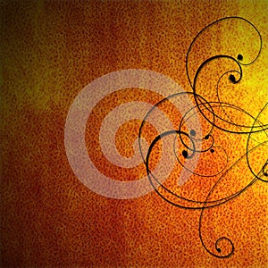 Orange fiery background with black scrollwork photo