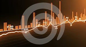 Orange financial chart with ascending line graph and data points