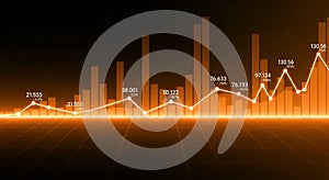 Orange financial graph with grid and glowing data lines