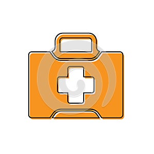 Orange First aid kit icon isolated on white background. Medical box with cross. Medical equipment for emergency