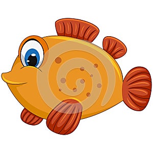 Orange fish with big eye and red fin cartoon vector illustration