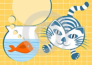 Orange Fish and jumping cat