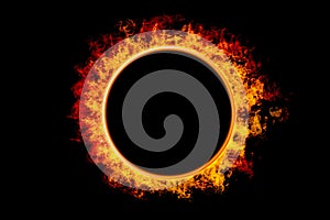 Orange flame circle frame on black background